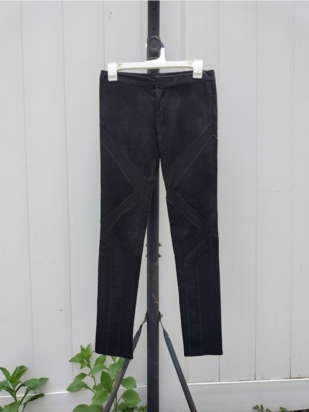 Haute Hippie Black Suede Leather Front Ponte Back High Waist Ankle Zip Slim Fit - Picture 9 of 12